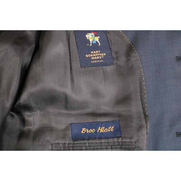 54L Hart Schaffner Marx Navy Wool 2-Piece Suit Trousers Jacket Pants 37 - Picture 4 of 15